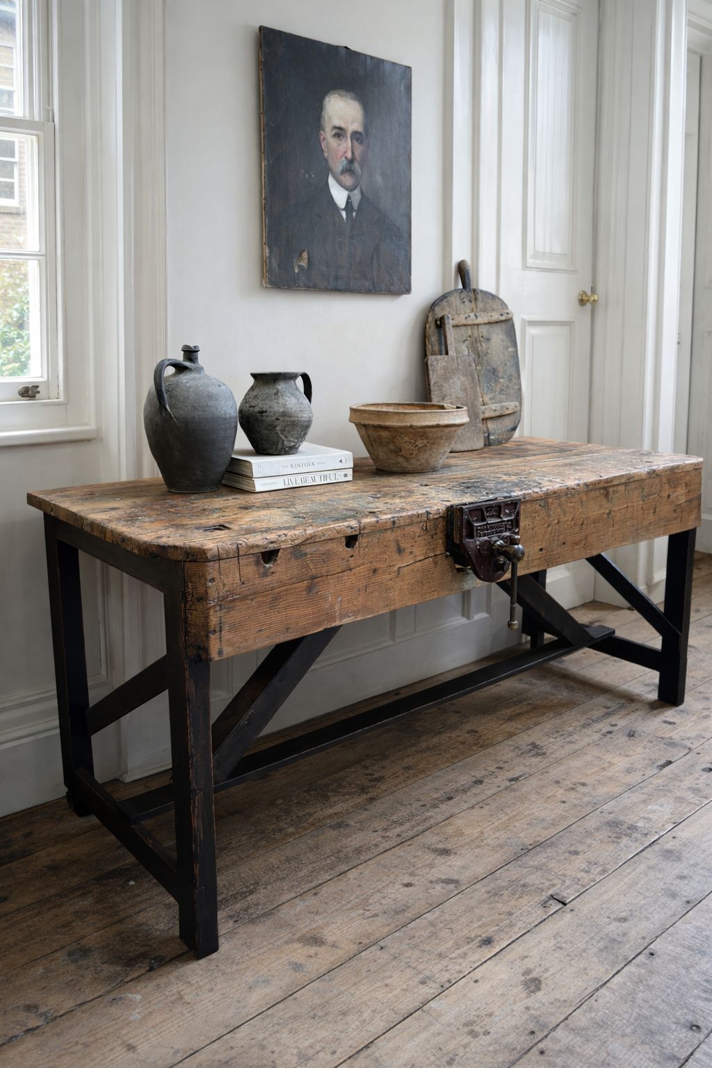 Early 1900s Antique Industrial Workbench Table