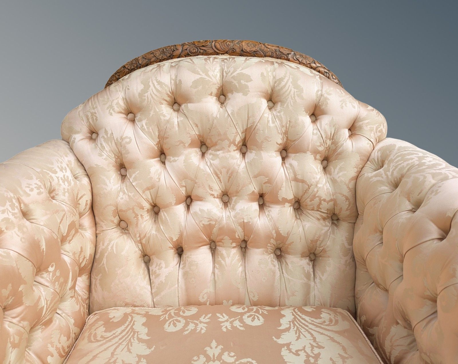 Superb French Walnut Armchair  Silk Upholstered photo vinterior