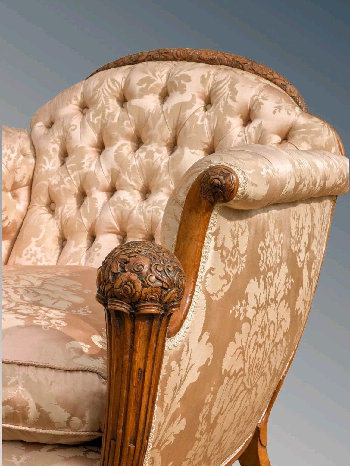 photo for sale Superb French Walnut Armchair  Silk Upholstered