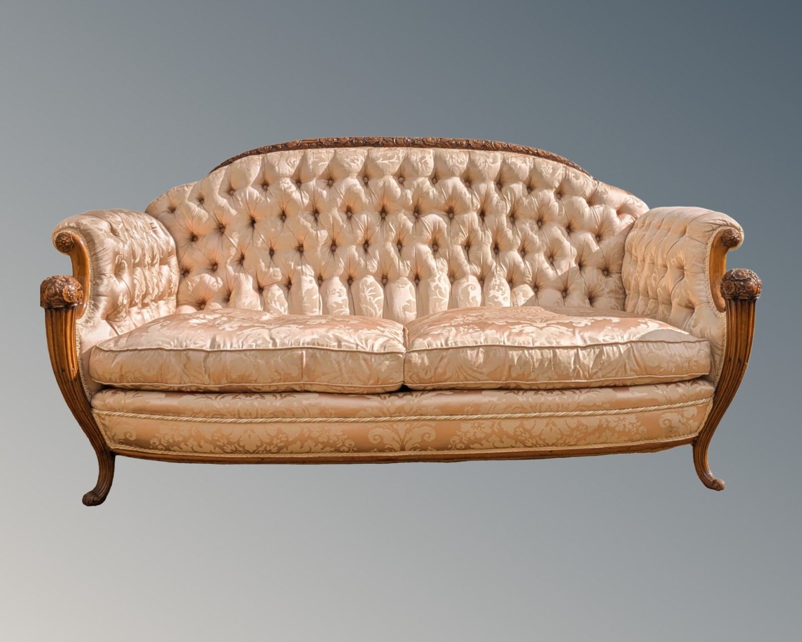 Furniture Superb French Walnut Armchair Silk Upholstered photo