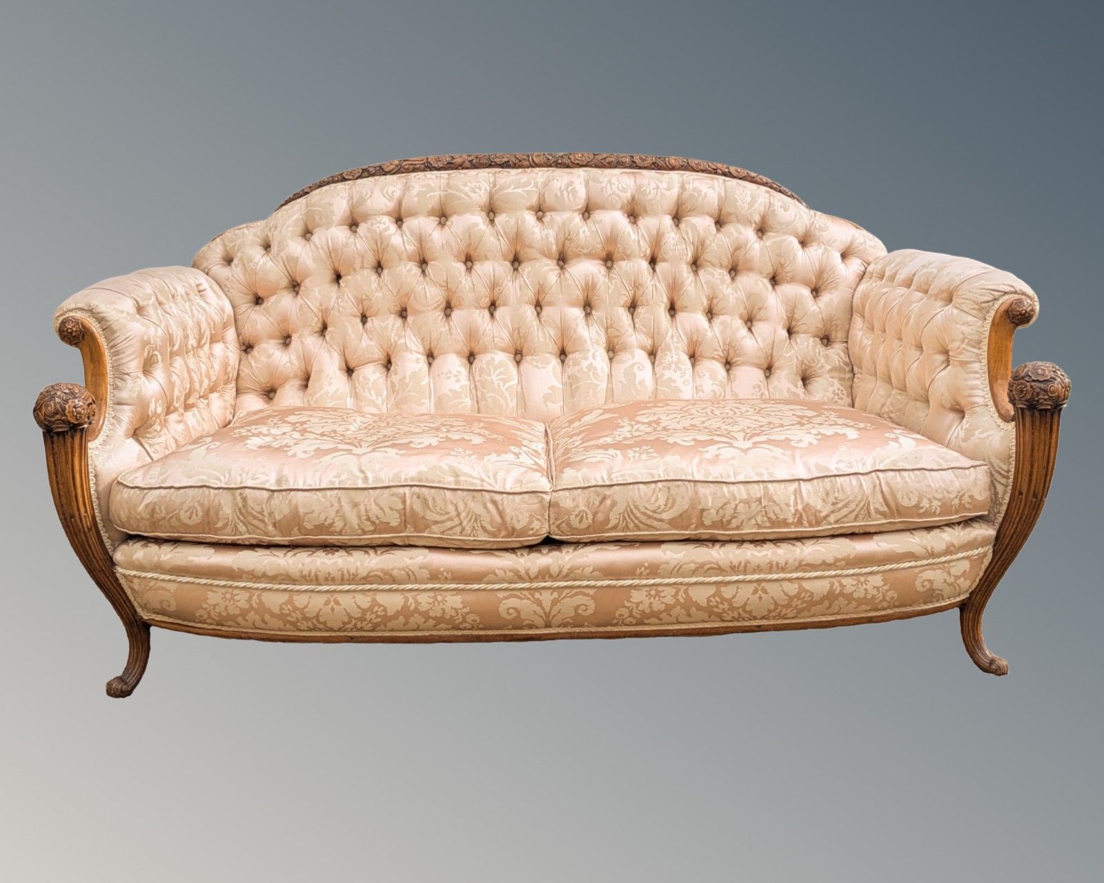 Furniture Superb French Walnut Armchair  Silk Upholstered photo