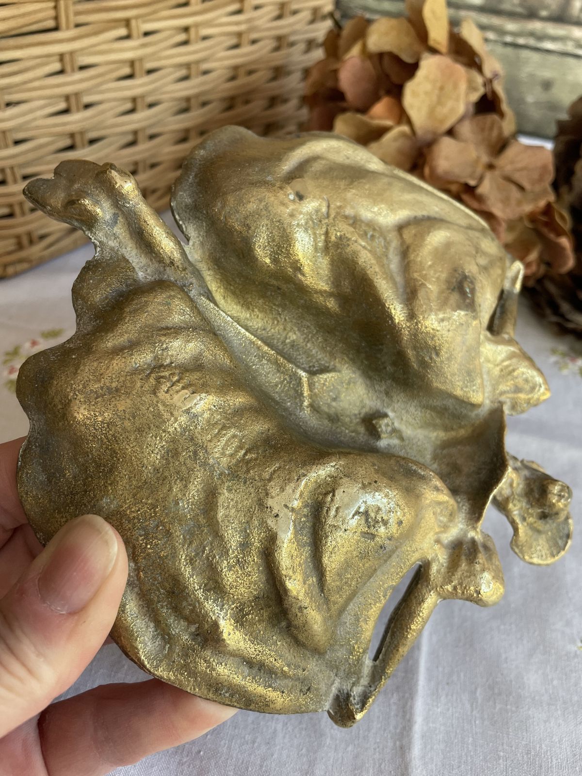Antique Art Nouveau Brass Trinket Tray – Draped Lady Figure photo for sale