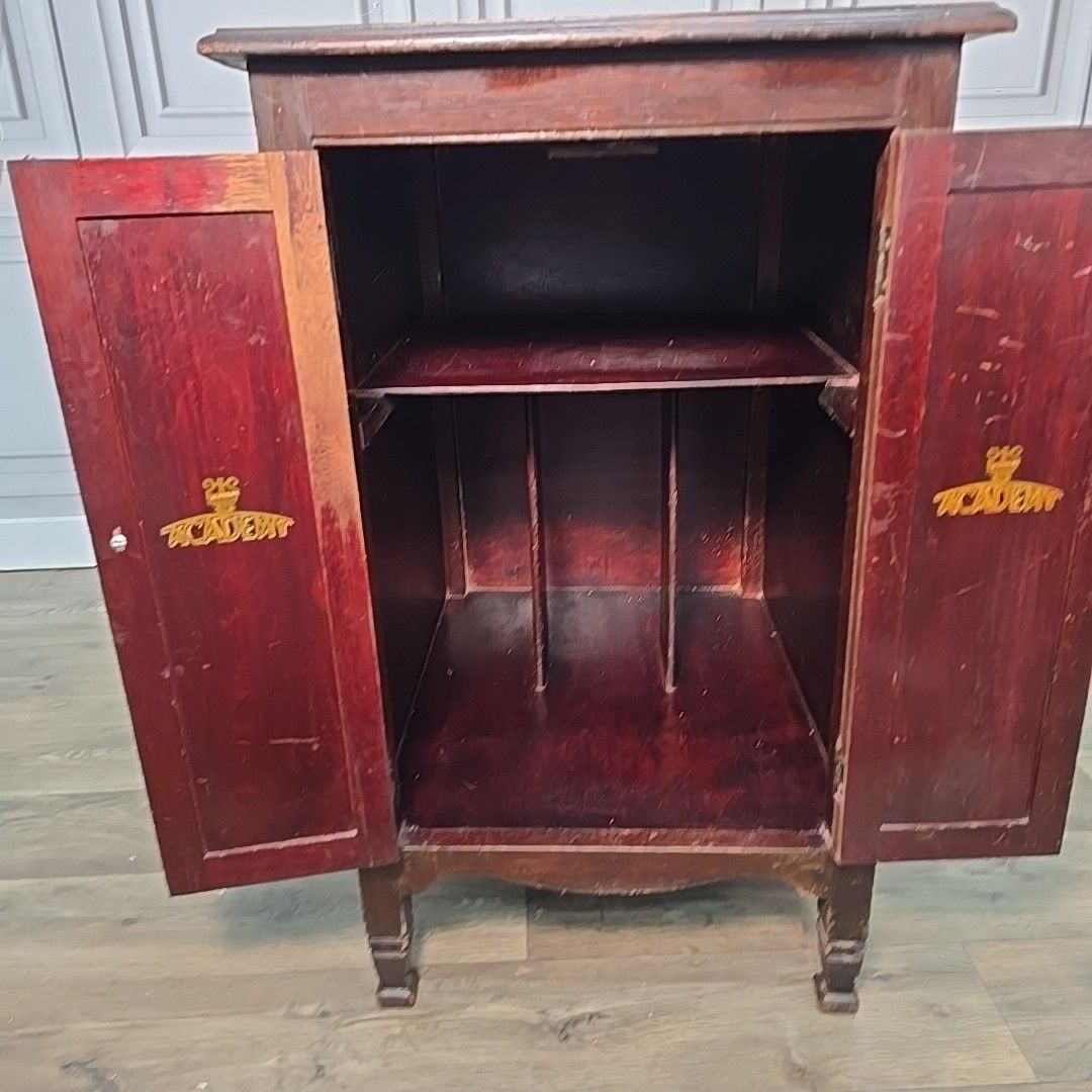 Furniture Antique Wooden Pot Cupboard Gramophone Cabinet Double Door Academy Bedside photo