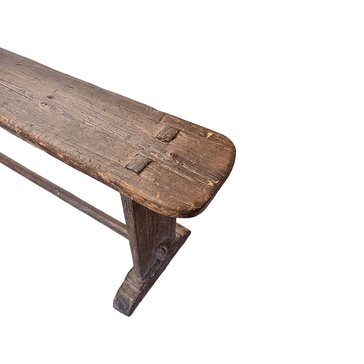 Antique French Wooden Bistro Bench, From Around 1850 photo vintage