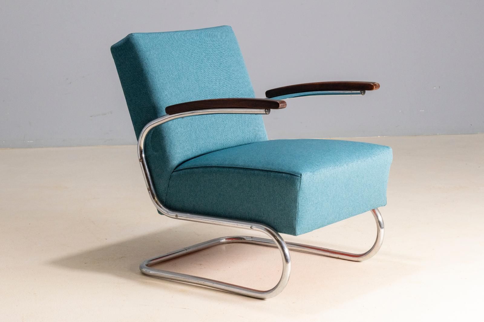 Pair Of Tubular Armchairs S 411 Model, Mid 20th Century photo for sale