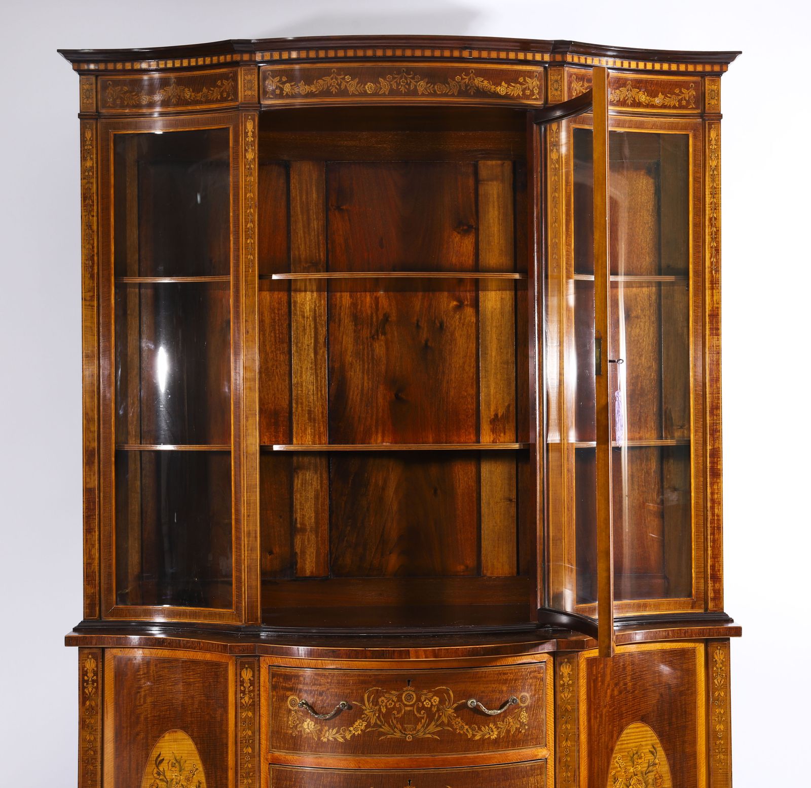 Antique Marquetry Serpentine Display Cabinet Edwards & Roberts 19th C photo Furniture