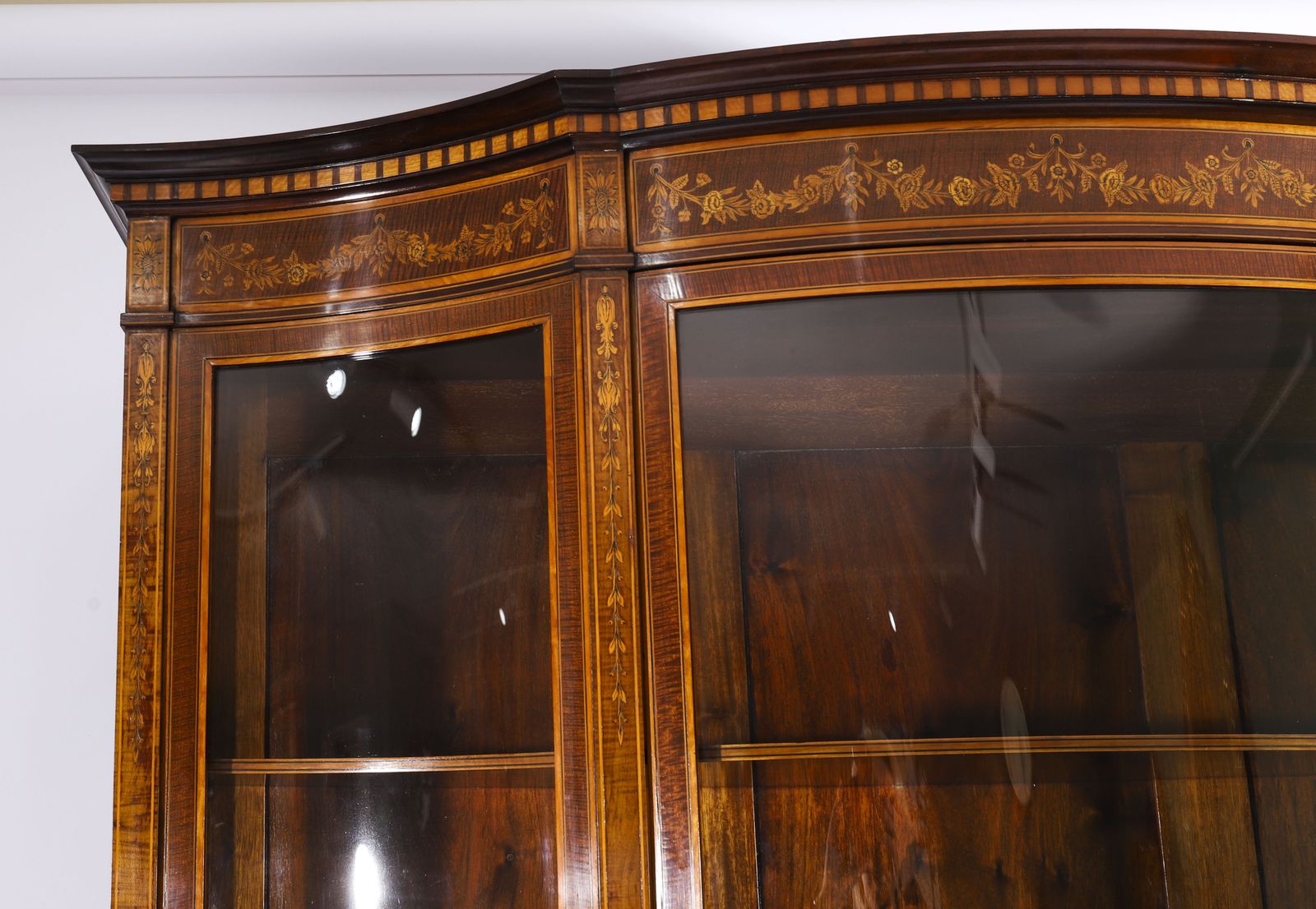 Antique Marquetry Serpentine Display Cabinet Edwards & Roberts 19th C photo 6500.0
