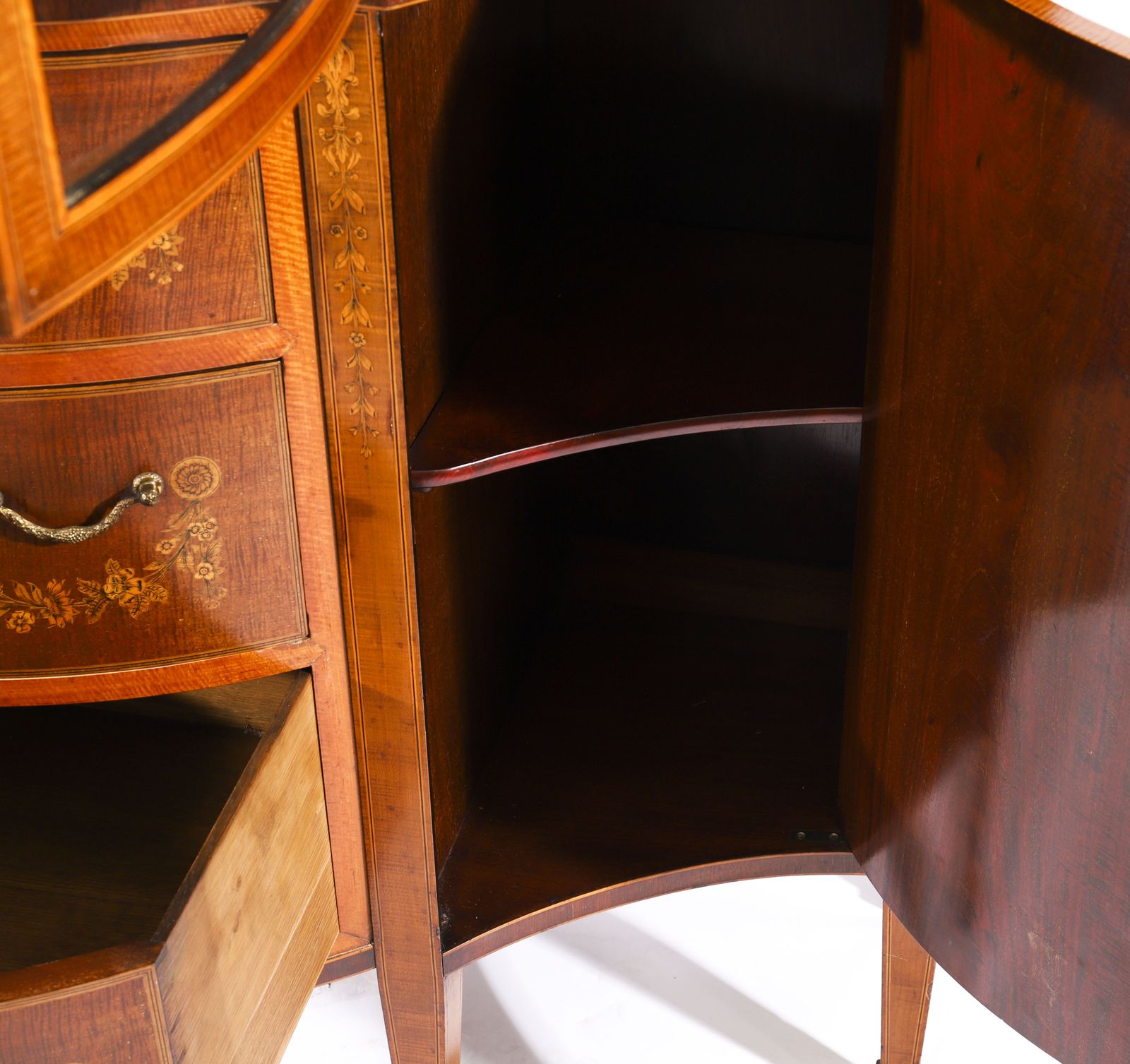 photo vintage Antique Marquetry Serpentine Display Cabinet Edwards & Roberts 19th C