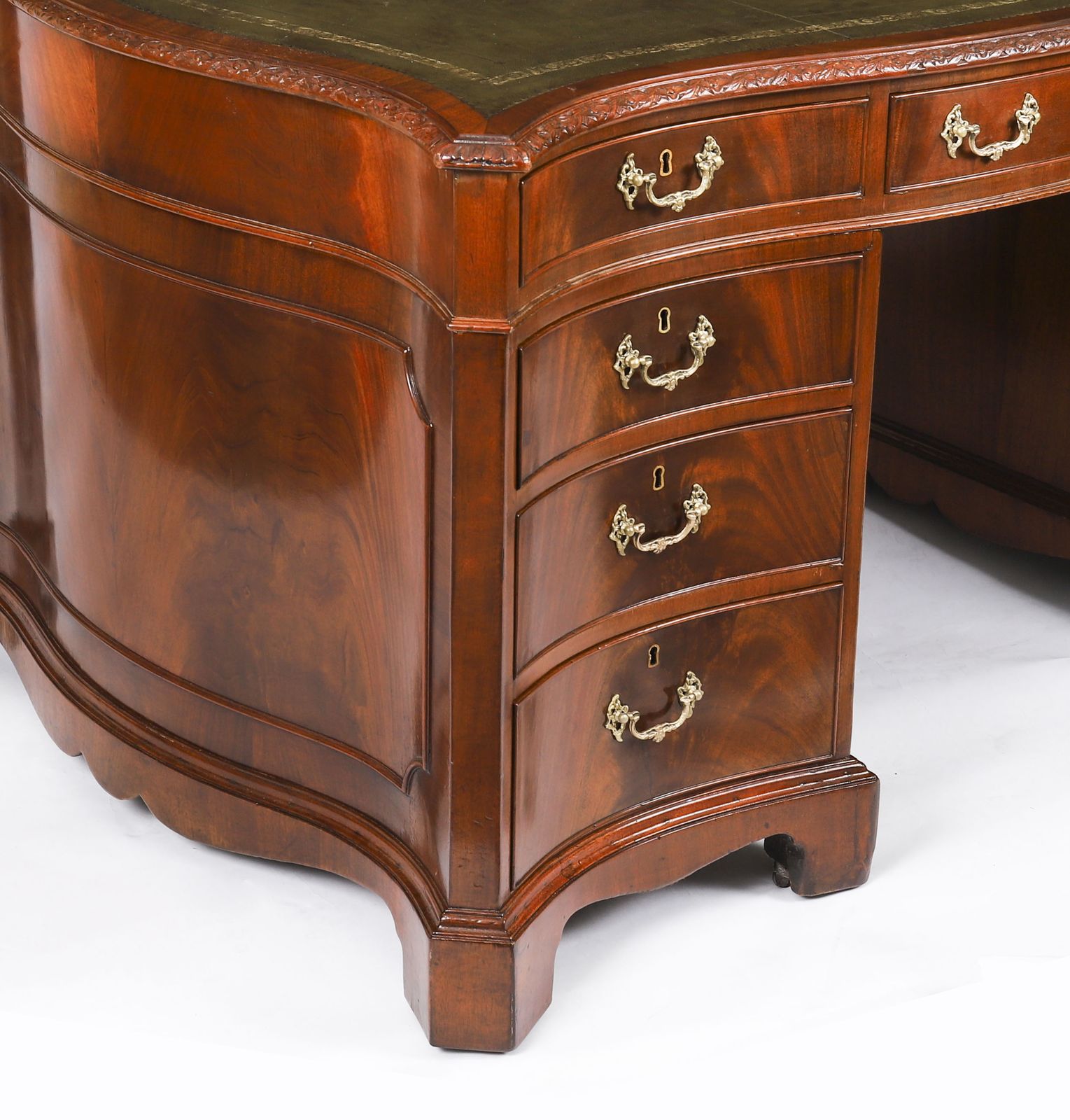 Antique Flame Mahogany Serpentine Partners Desk Circa 1900 photo for sale