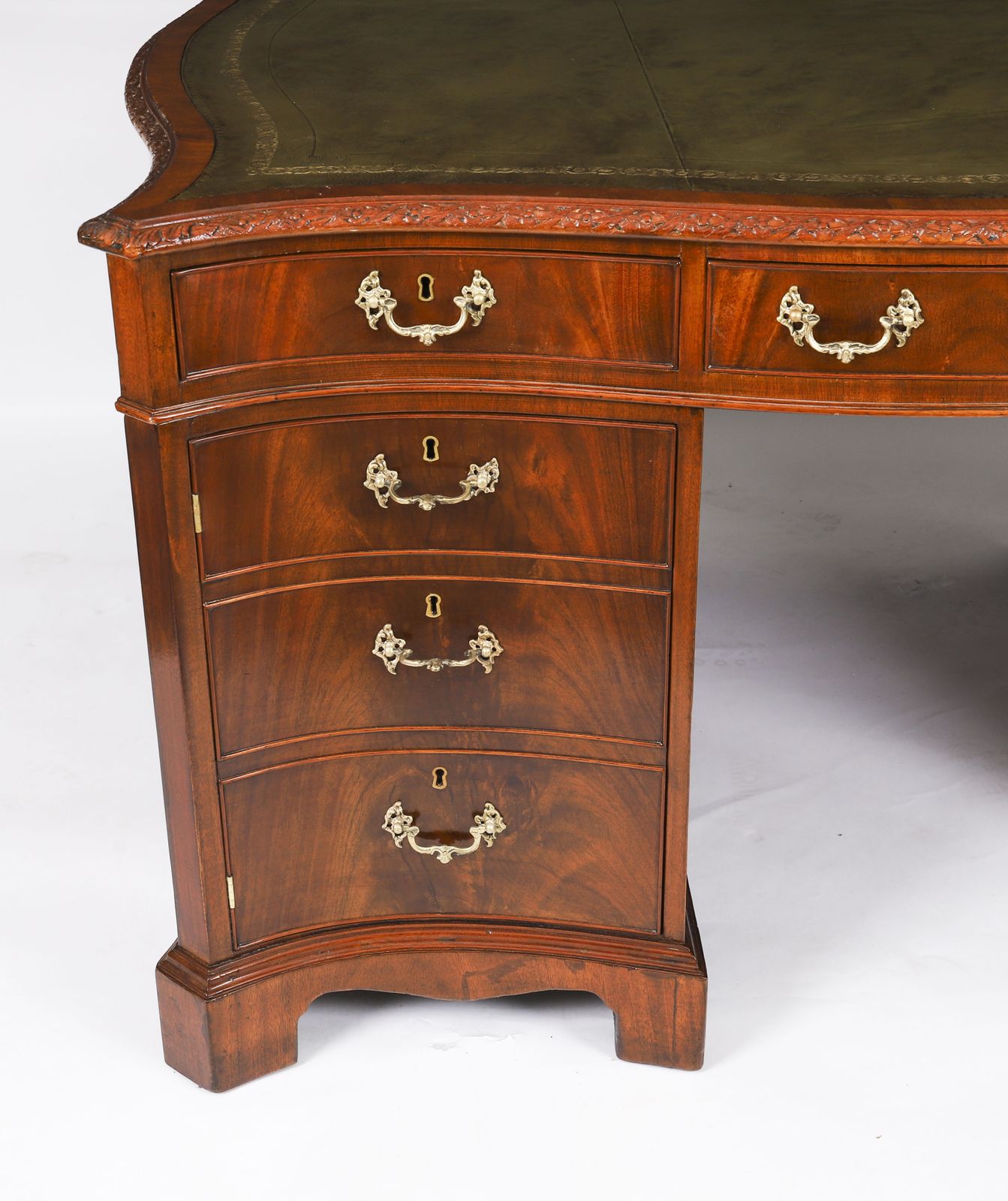Antique Flame Mahogany Serpentine Partners Desk Circa 1900 photo vinterior