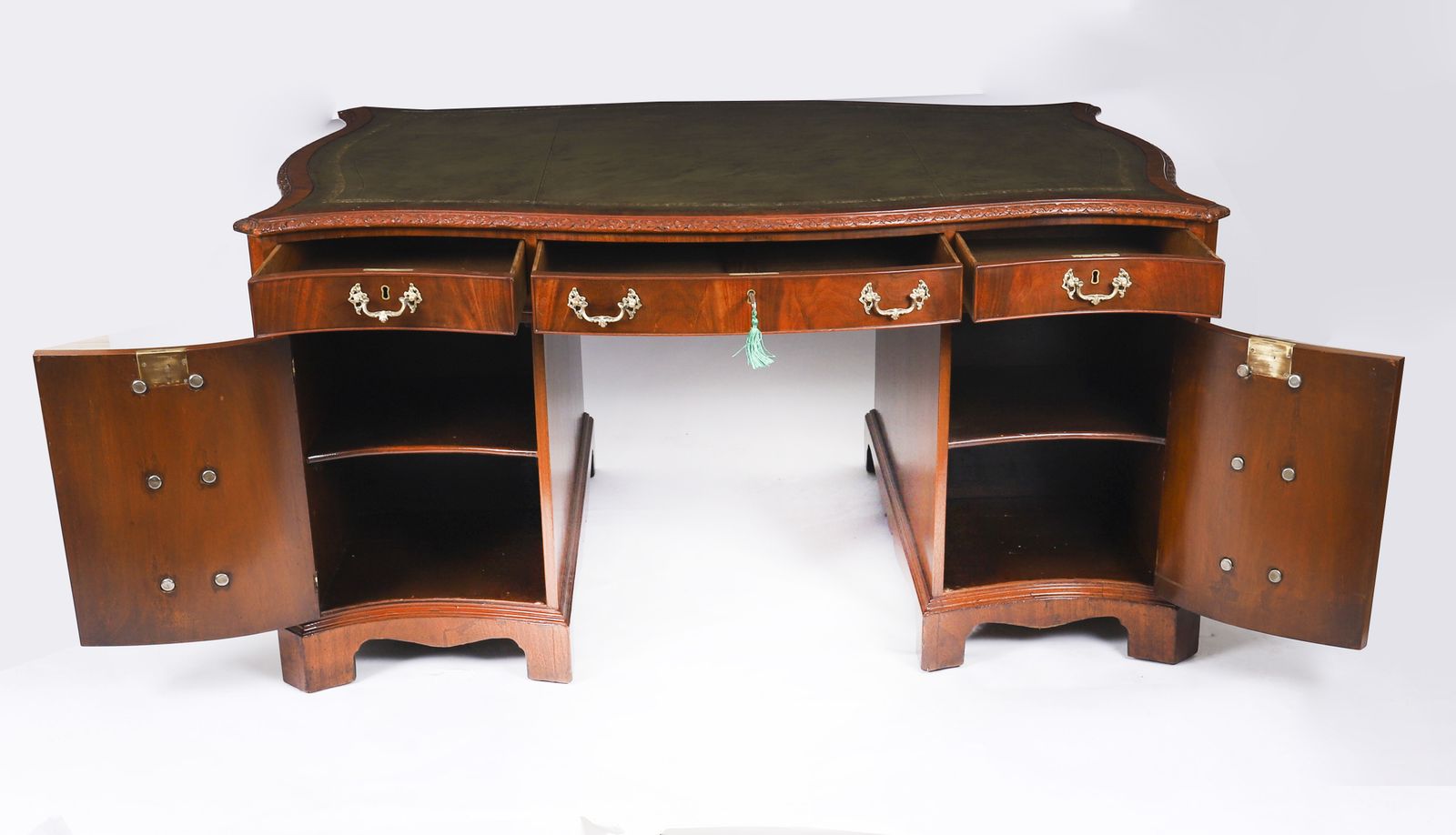 photo for sale Antique Flame Mahogany Serpentine Partners Desk Circa 1900