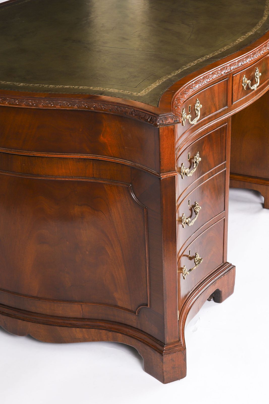 5250.0 Antique Flame Mahogany Serpentine Partners Desk Circa 1900 photo