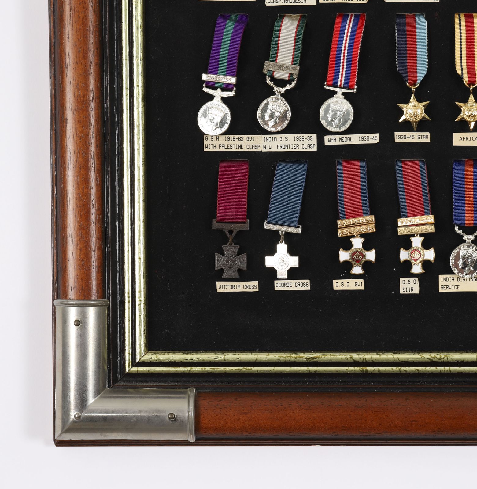 Art Framed Display Of British Gallantry & Campaign Medals 20th Century photo