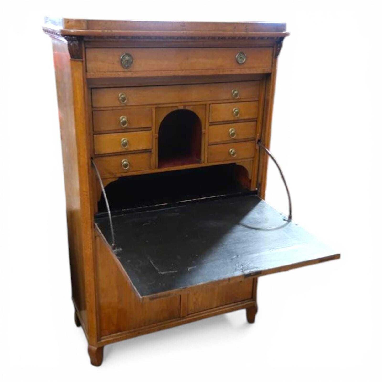 Antique Oak Fall Front Bureau Desk Secretary C1900 Writing Cabinet Storage photo furniture
