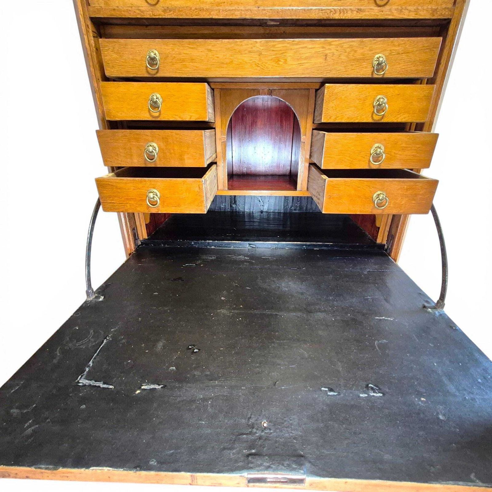 Antique Oak Fall Front Bureau Desk Secretary C1900 Writing Cabinet Storage photo buy