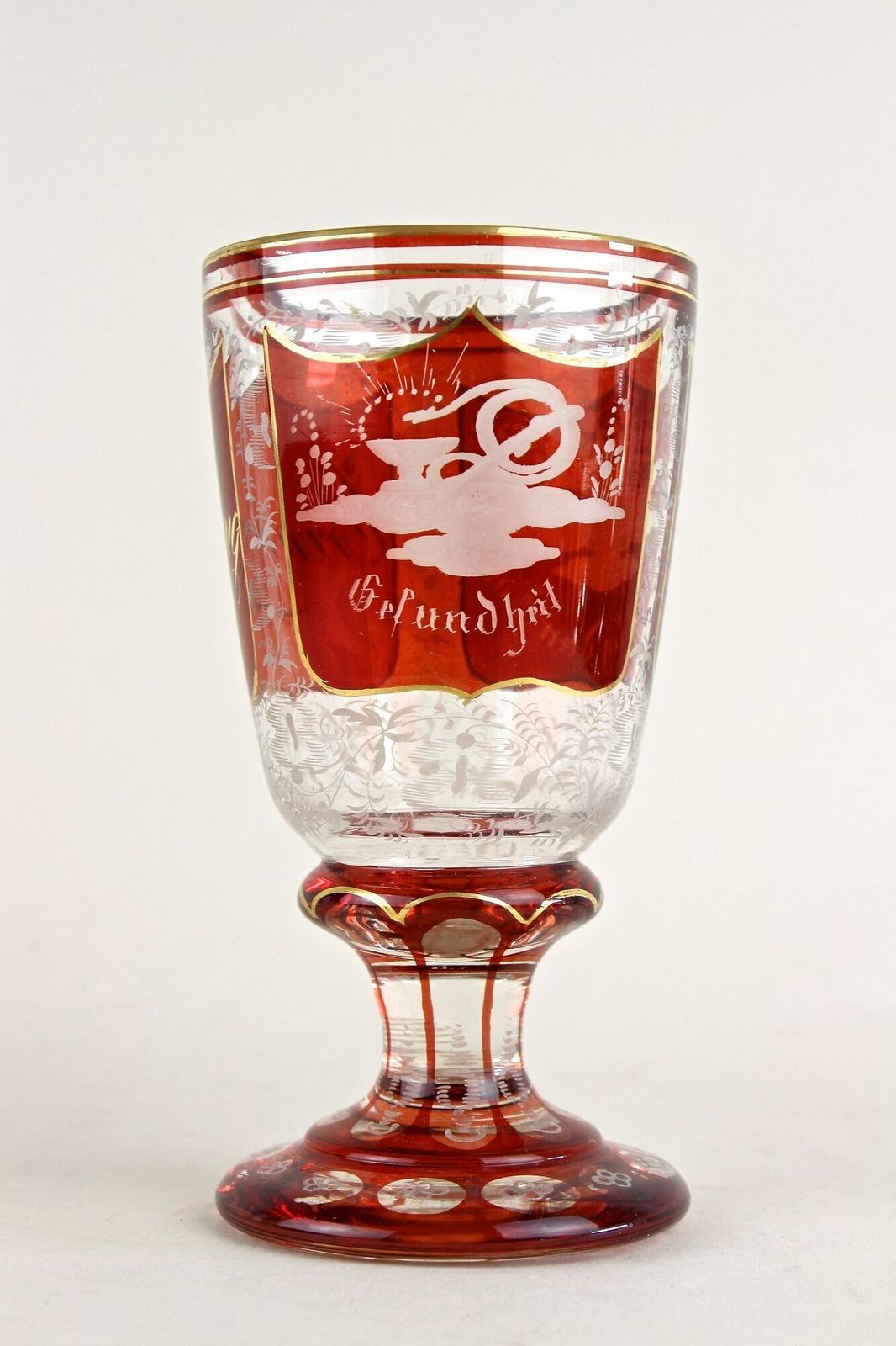 19th Century Biedermeier Glass Goblet   Engraved/ Handpainted, At Ca. 1835 photo Home Decor