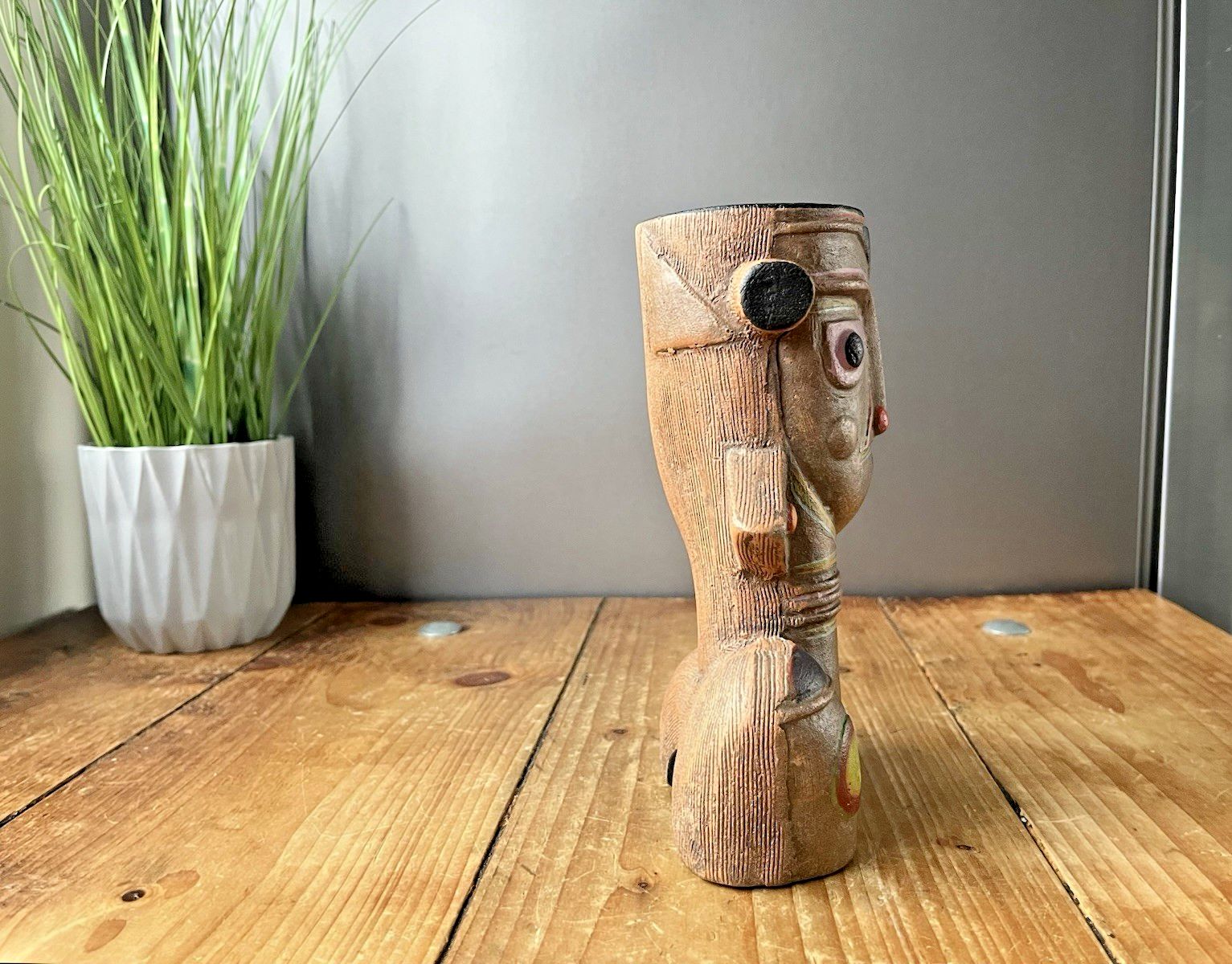 Mid Century Modernist Picasso Style Cubist Abstract Pottery Face Sculpture Vase photo 295.0