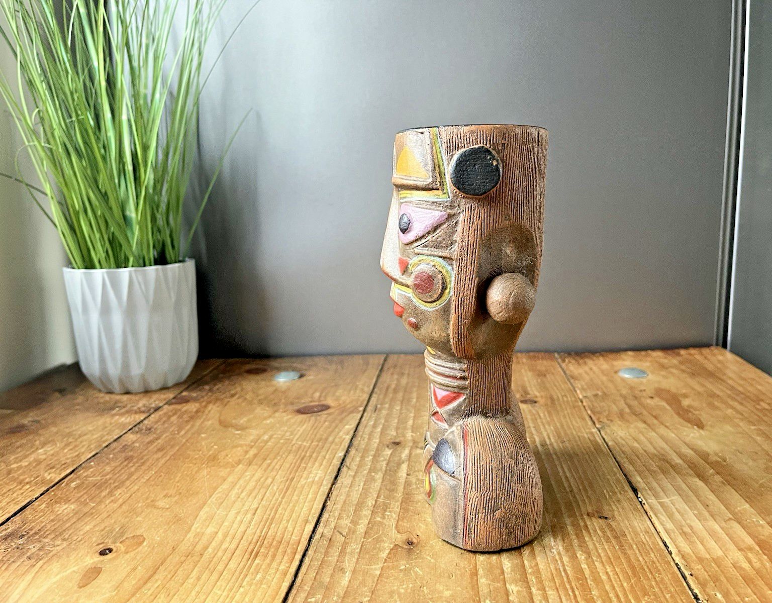 Mid Century Modernist Picasso Style Cubist Abstract Pottery Face Sculpture Vase photo buy