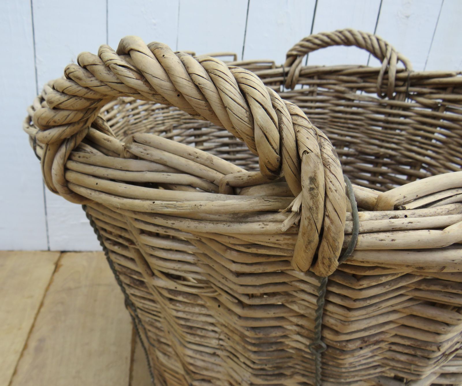 Antique Champagne Harvest Log Basket photo buy