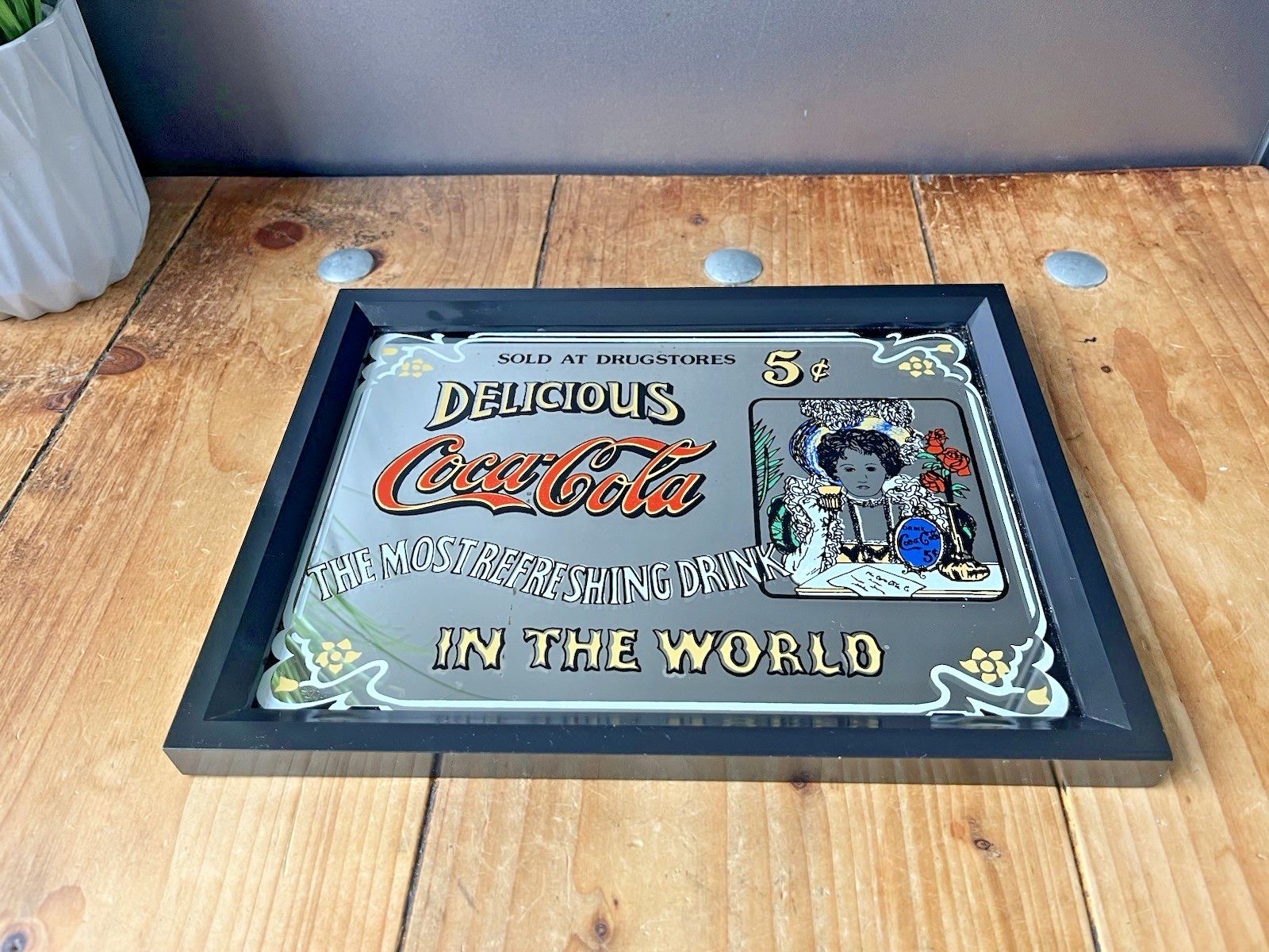Vintage 80's Delicious Coca Cola Drugstores Pub Bar Shop Cafe Picture Mirror photo 50.0