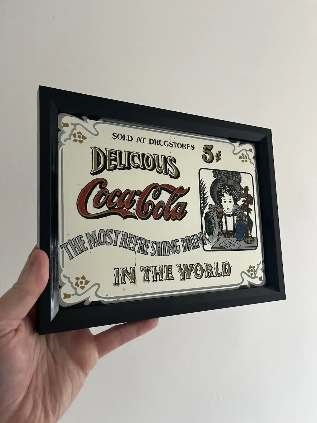 Vintage 80's Delicious Coca Cola Drugstores Pub Bar Shop Cafe Picture Mirror photo vintage