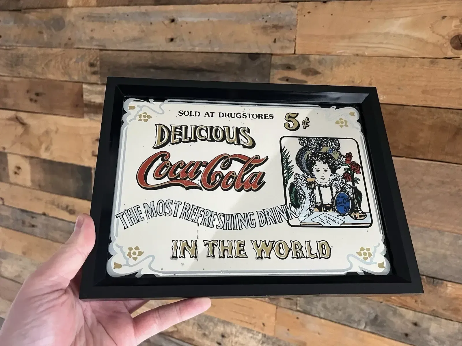 photo for sale Vintage 80's Delicious Coca Cola Drugstores Pub Bar Shop Cafe Picture Mirror