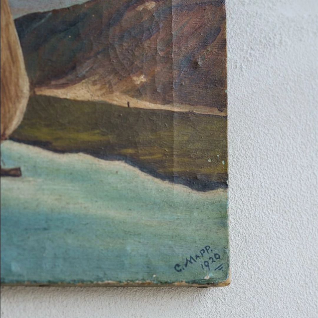1920 Modernist Painting Of A Nautical Scene: Signed Original Surrealist Style photo furniture
