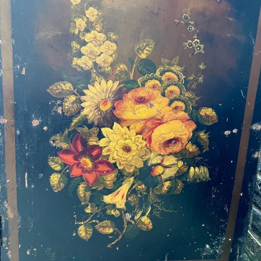 Victorian Black Ebonised Pine Cabinet With Hand‑Painted Floral Decoration photo 715.0