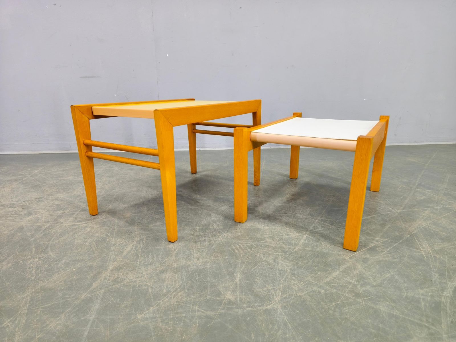 Mid Century Beech Plant Stands With Umakart Tops, 1970s Set photo for sale
