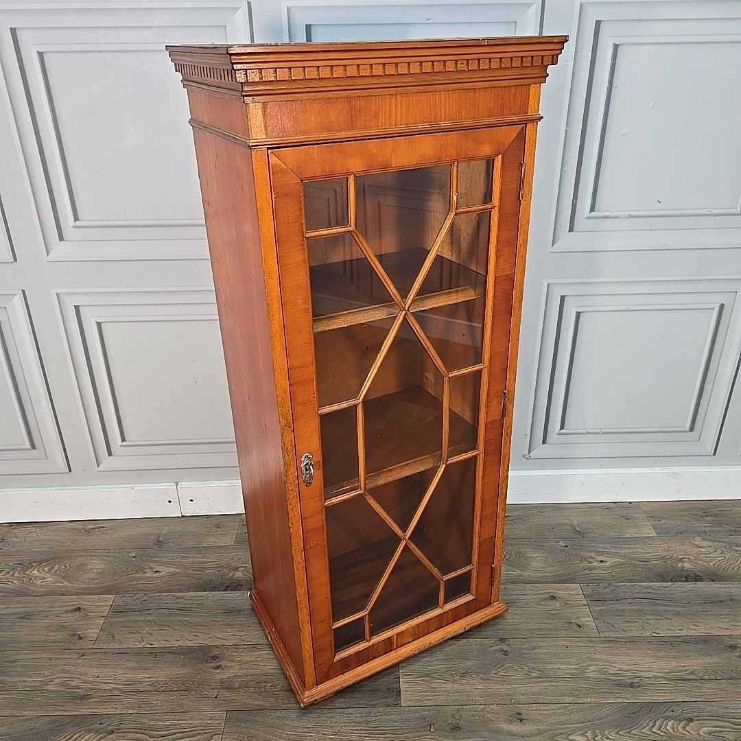 Antique Style Display Cabinet Glazed Door Cupboard Inlaid Wood Slim Bookcase photo furniture