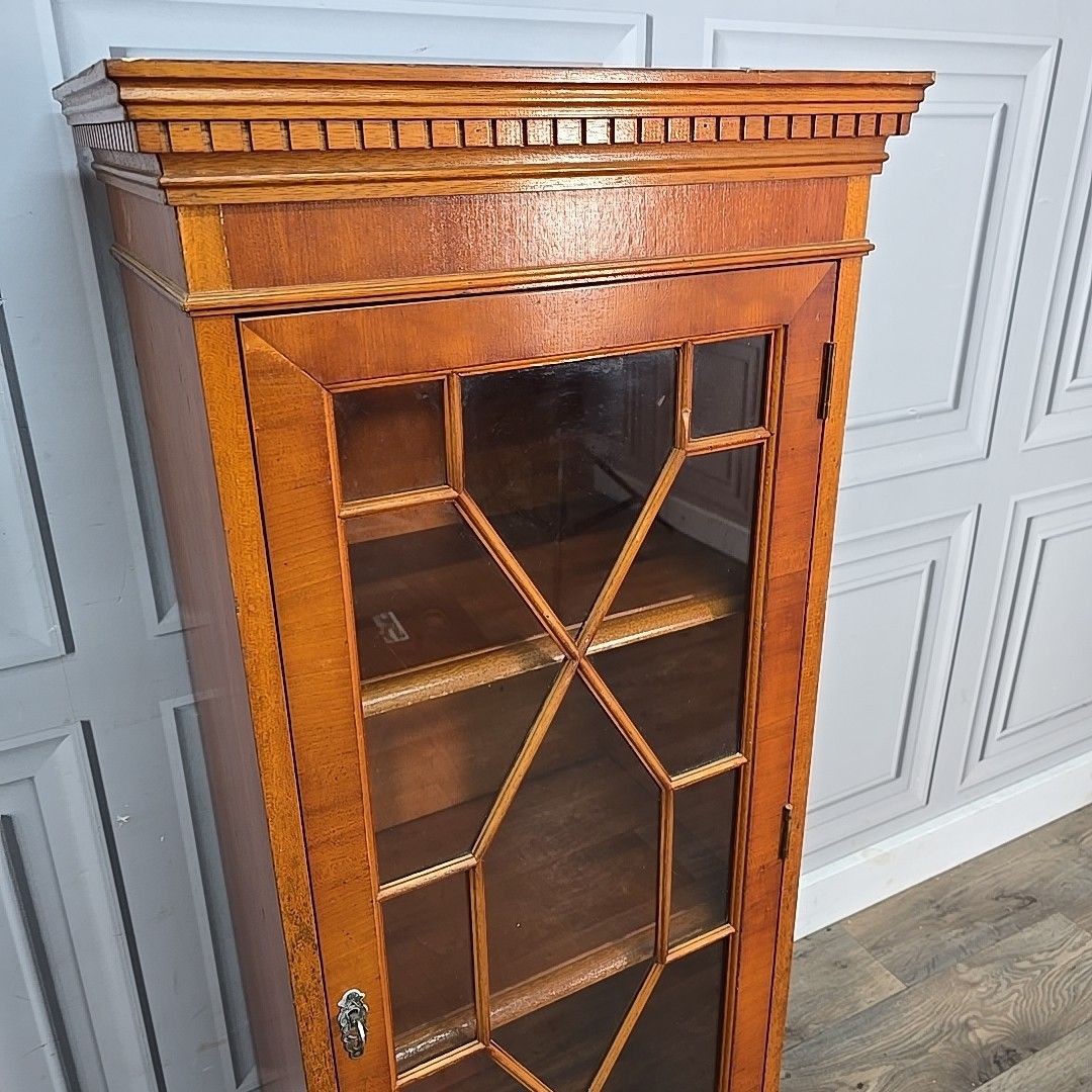 photo furniture Antique Style Display Cabinet Glazed Door Cupboard Inlaid Wood Slim Bookcase