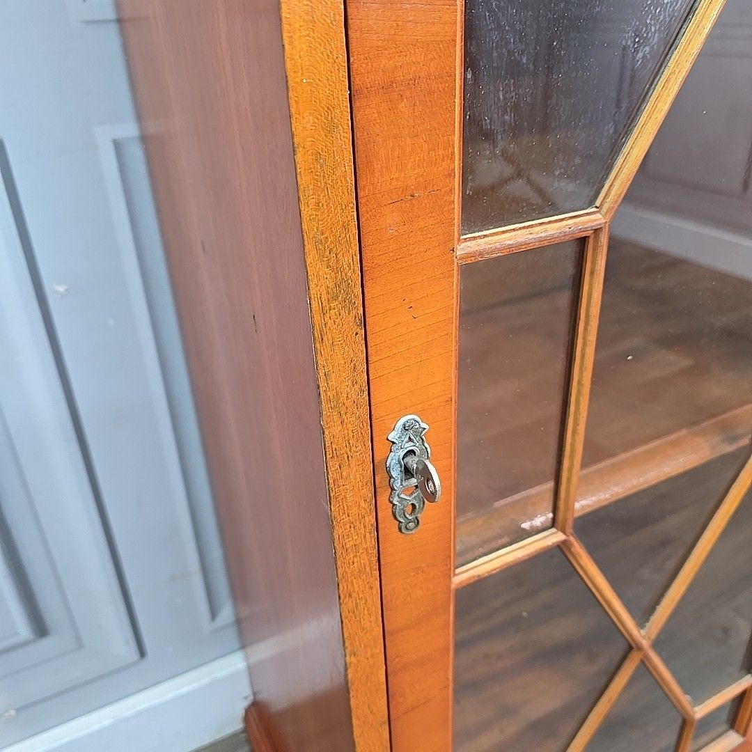 Furniture Antique Style Display Cabinet Glazed Door Cupboard Inlaid Wood Slim Bookcase photo