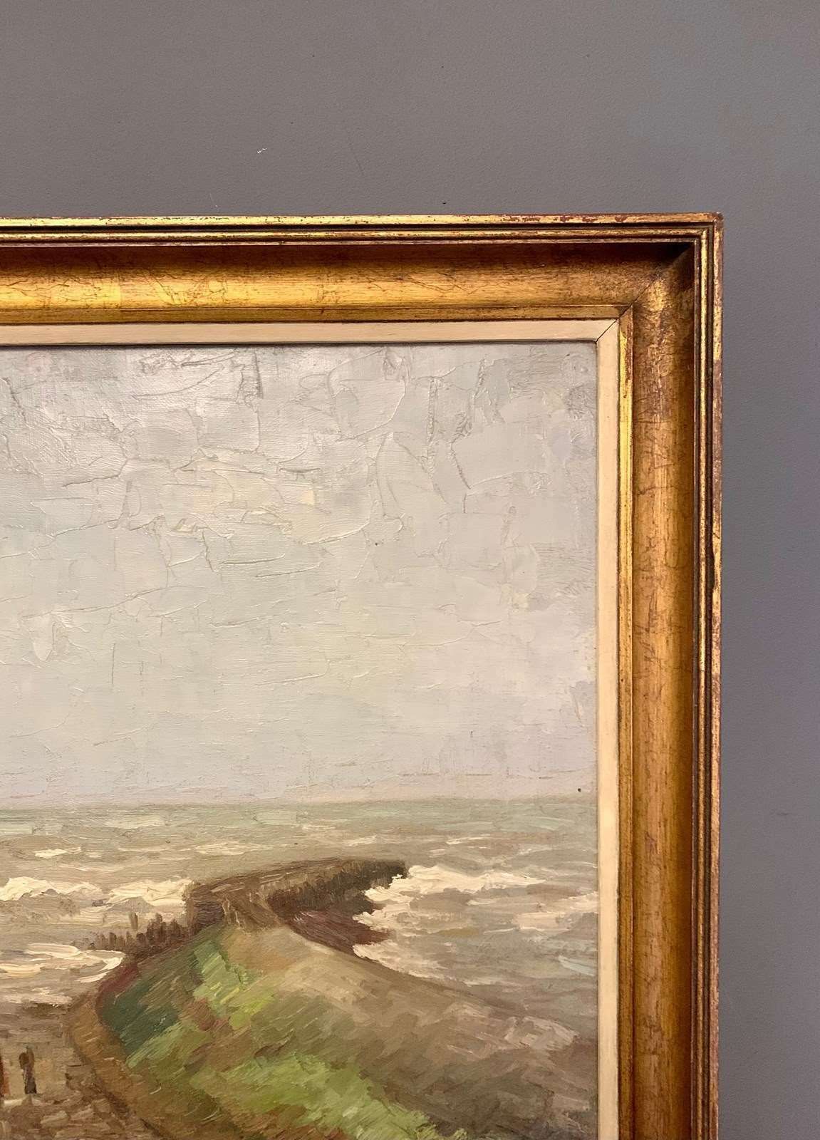 photo for sale Signed Oil Painting Of Coastal Beach Seascape In Gilt Frame