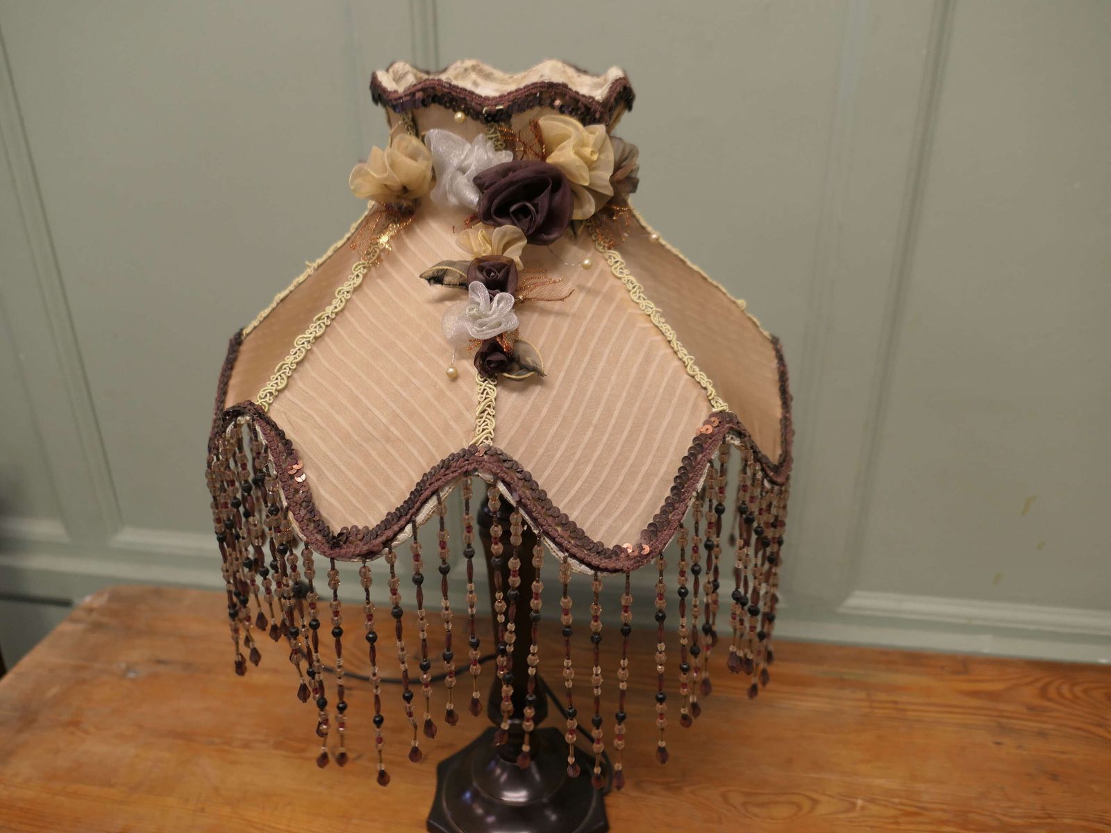 Tall Art Deco Bakelite Table Lamp With Beaded Shade This Is A Tall Slender Piece photo for sale