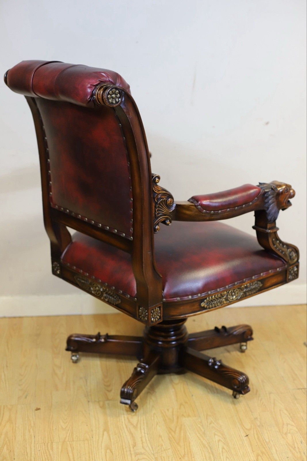 Stunning Victorian Empire Style Gilt Carved Wood Executive Swivel Chair photo for sale
