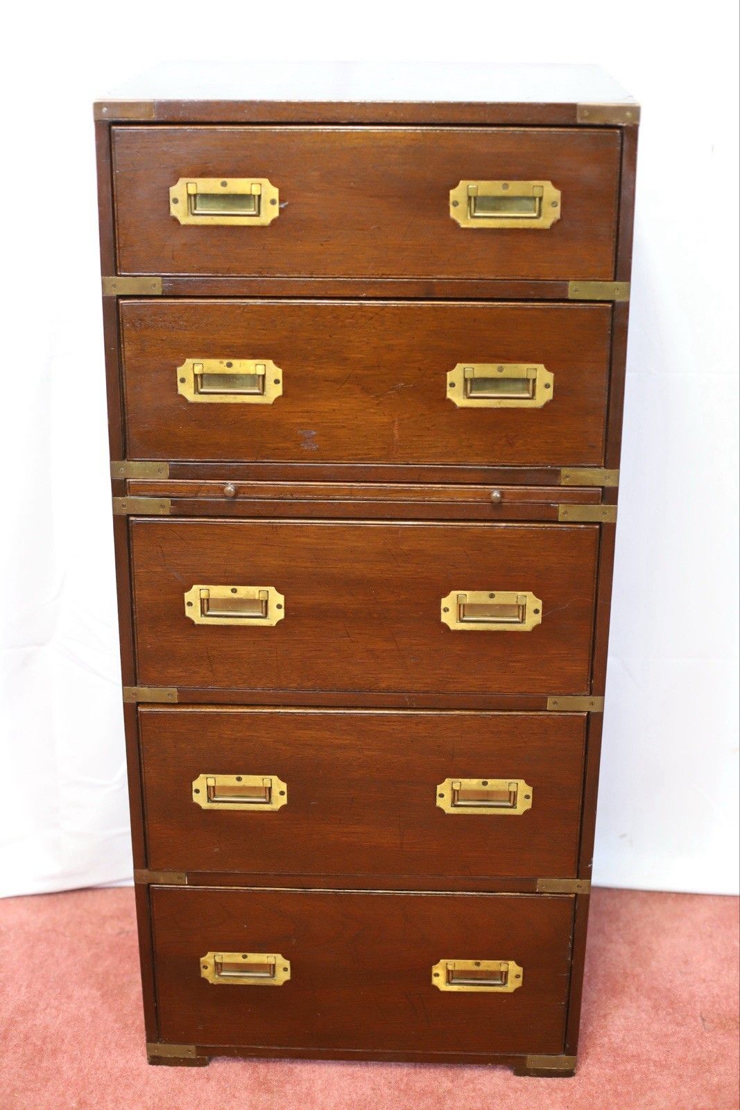 Lovely 1960 Military Campaign Style Chest Of Five Drawers