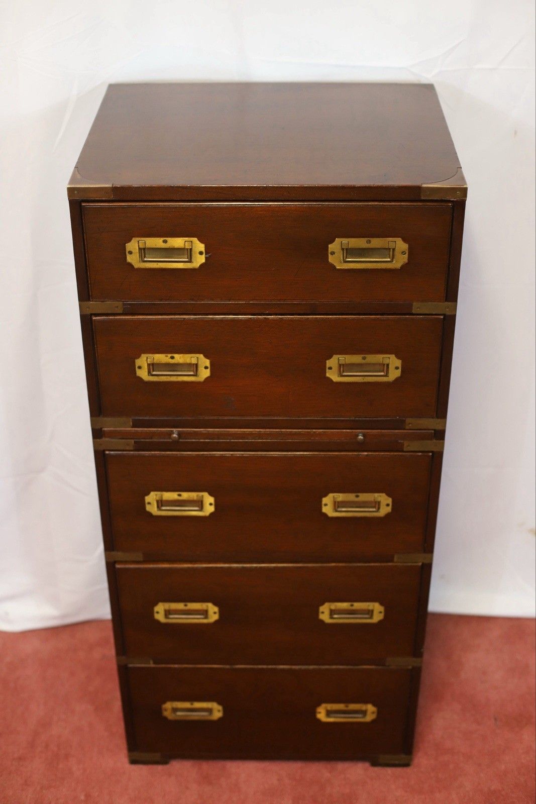 Lovely 1960 Military Campaign Style Chest Of Five Drawers photo furniture