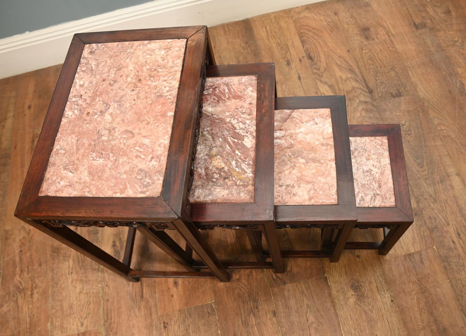 Chinese Hardwood Nest Of Tables Set 4 Marble Tops photo Furniture