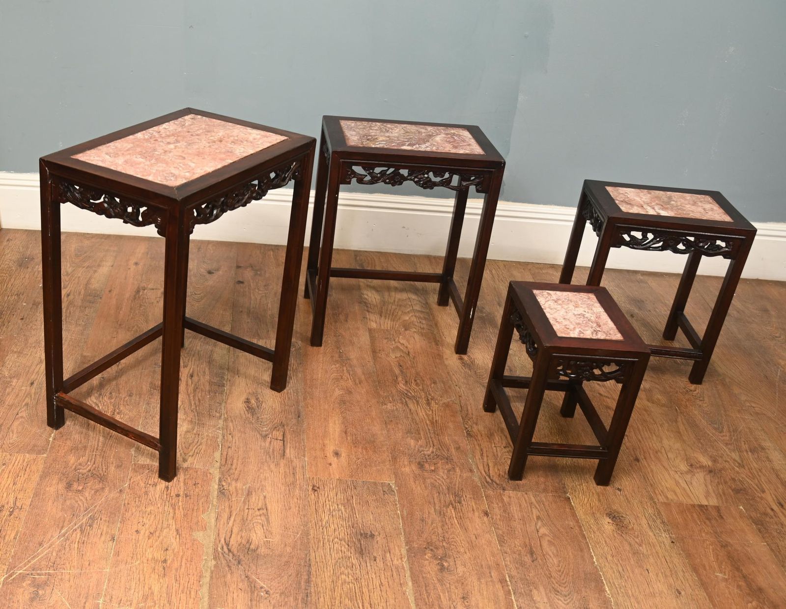 photo for sale Chinese Hardwood Nest Of Tables Set 4 Marble Tops