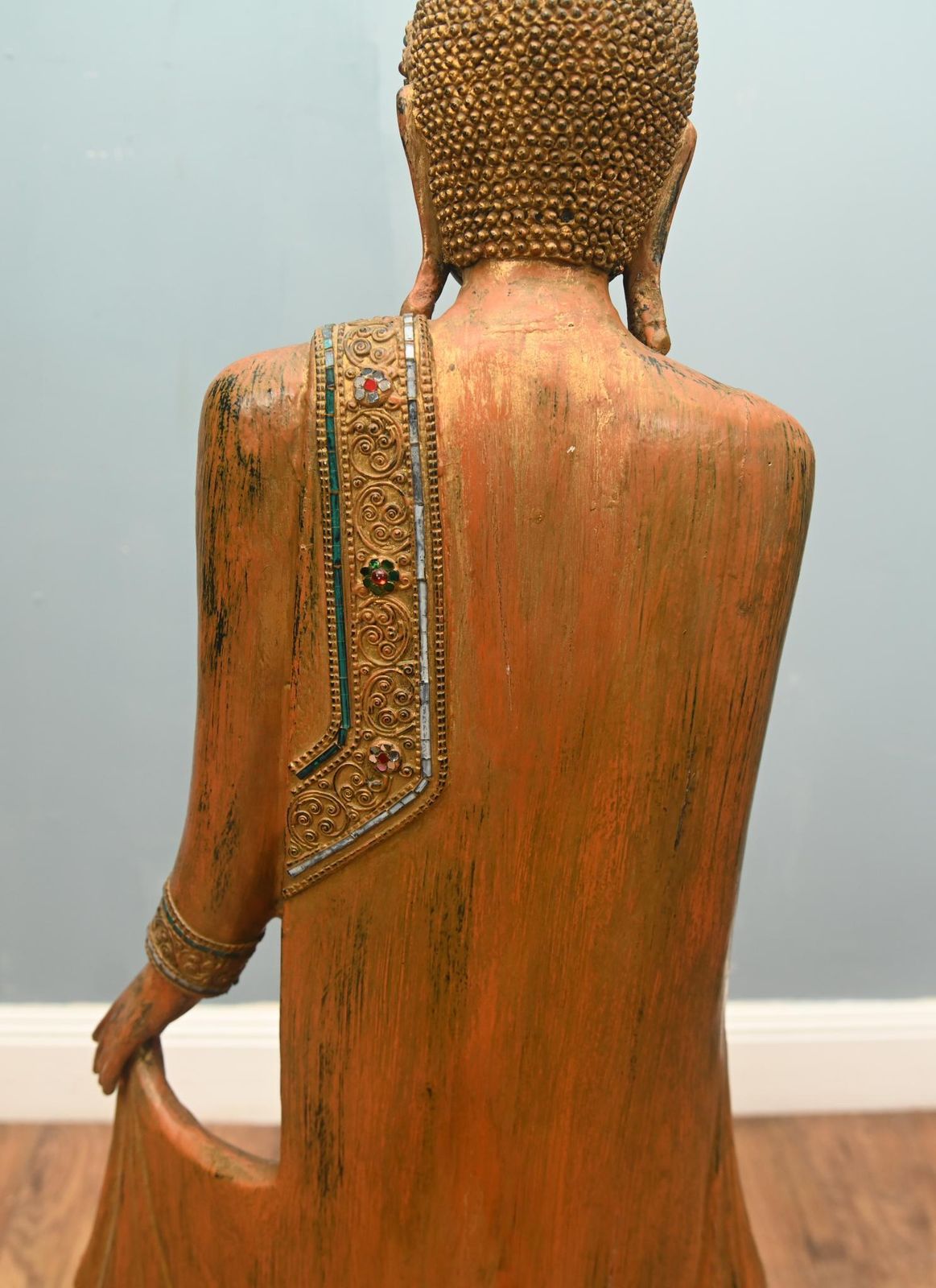 photo for sale Large Buddha Statue Burmese Standing Buddhist Carved Figure Myanmar