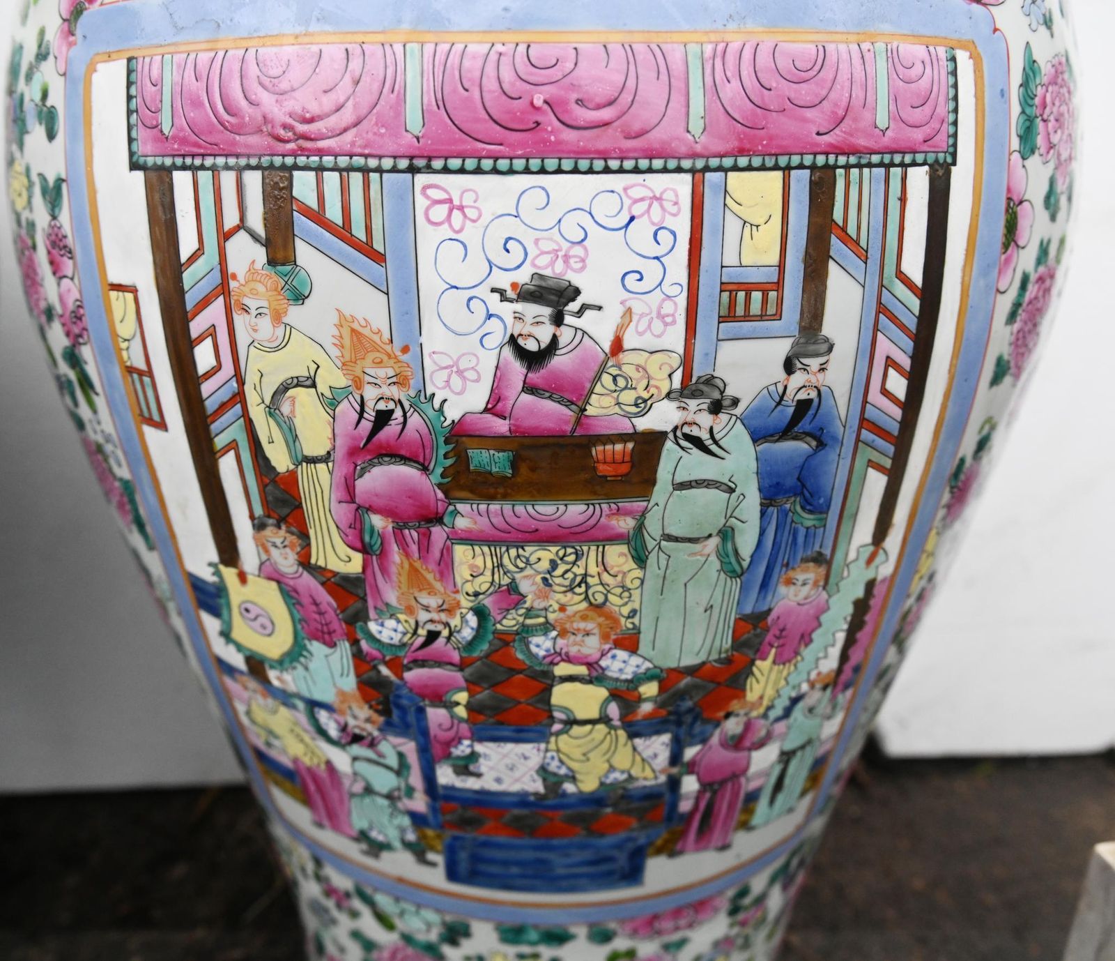 Pair Chinese Famille Rose Urns Canton Lidded Vases 4ft 114 Cm photo vinterior