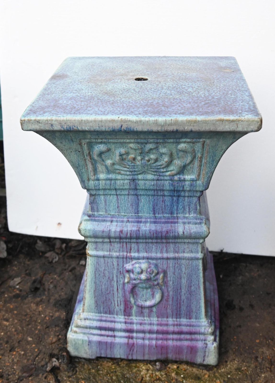 Pair Italian Deruta Garden Pedestals Glazed Ceramic Stands Lion Masks photo Home Decor