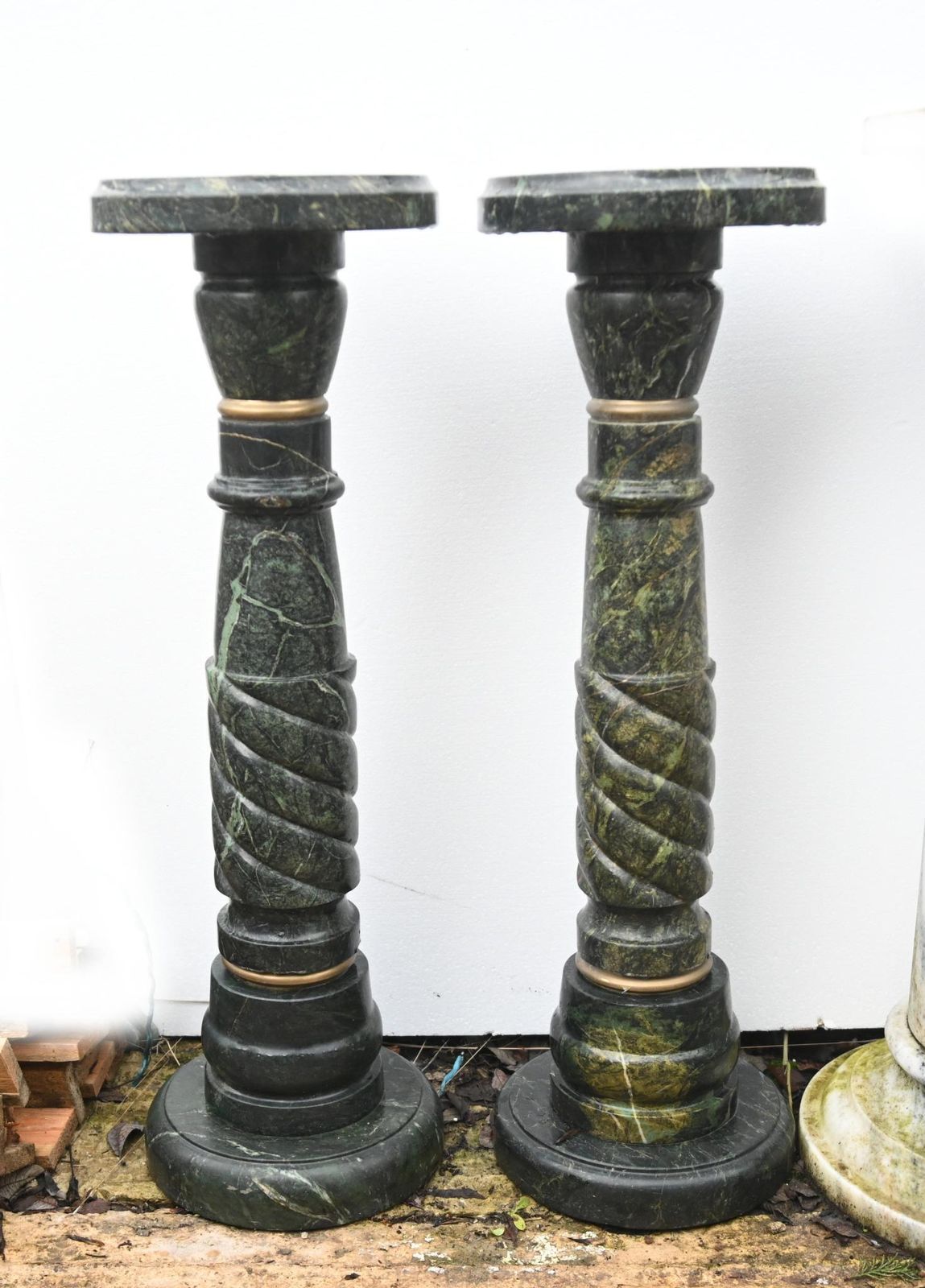Pair Italian Marble Pedestal Stand Columns Classical