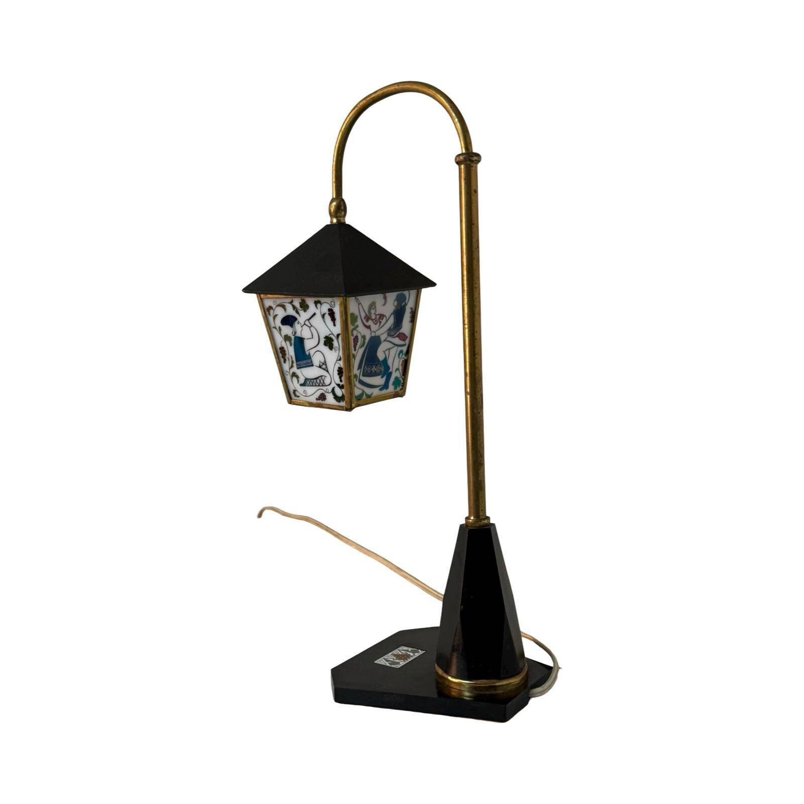 Vintage Table Lamp In Art Deco Style   Stained Glass Shade And Decorative Base   Approx. 1960's   Ukraine   Available As Set photo for sale