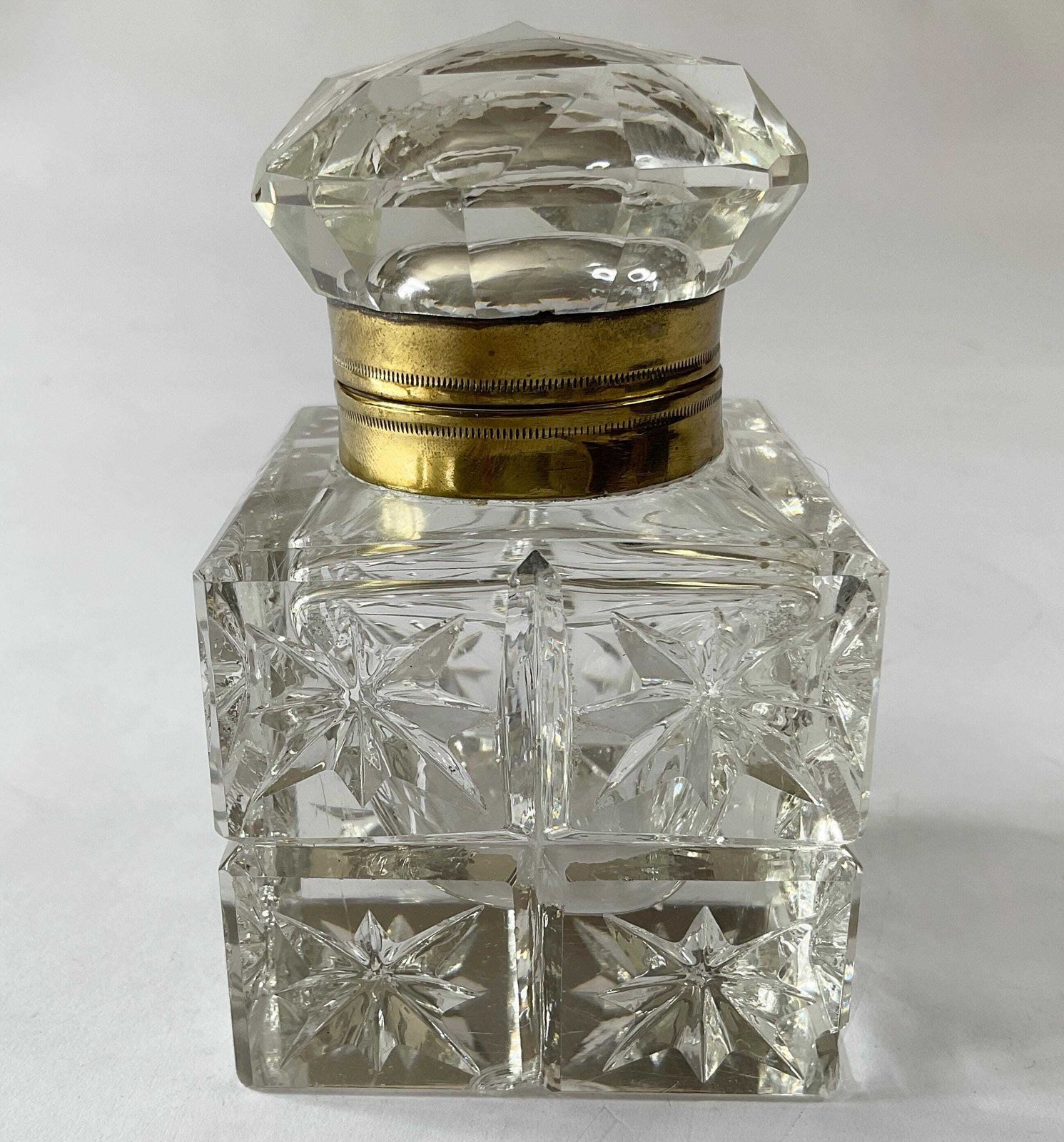 Edwardian Brass & Cut Glass Desk Inkwell – C.1905 photo for sale