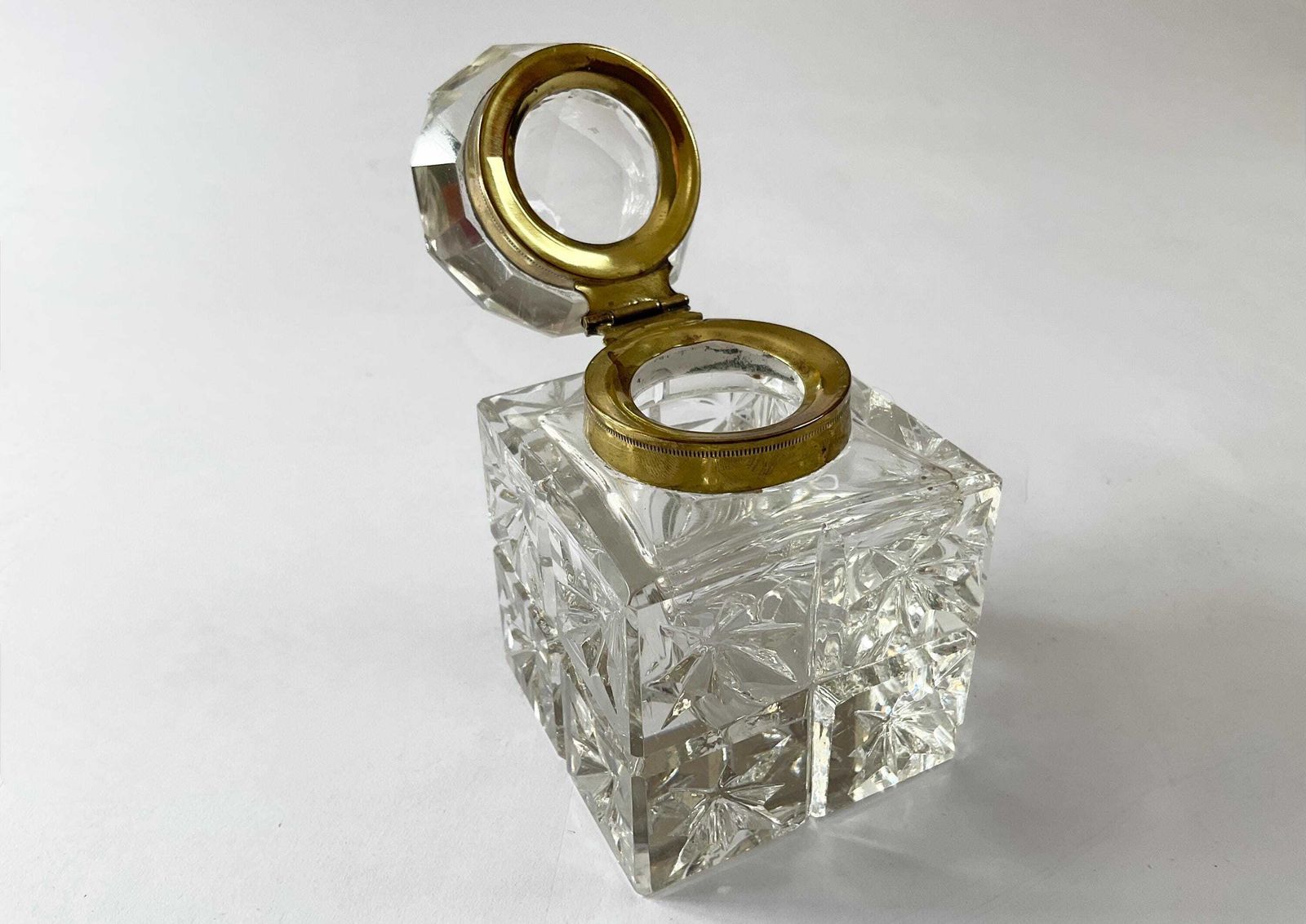 Edwardian Brass & Cut Glass Desk Inkwell – C.1905 photo buy