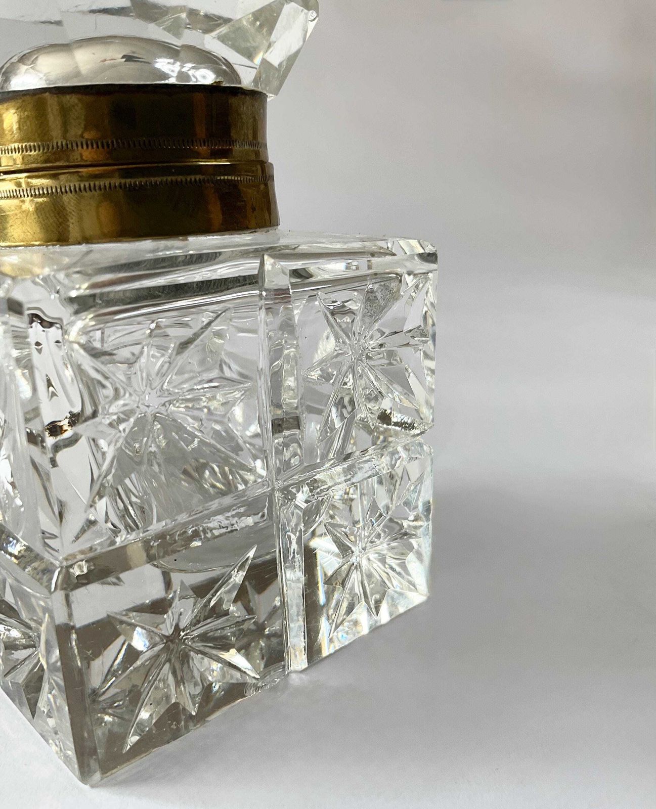 Edwardian Brass & Cut Glass Desk Inkwell – C.1905 photo vintage