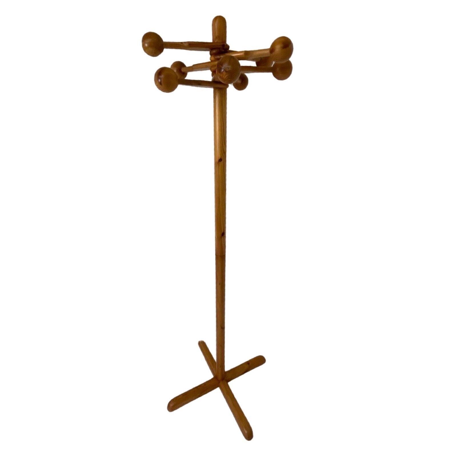 Approx. 1960's   Swedish Made Standing Coat Rack   Pine   Adjustable Hangers photo for sale