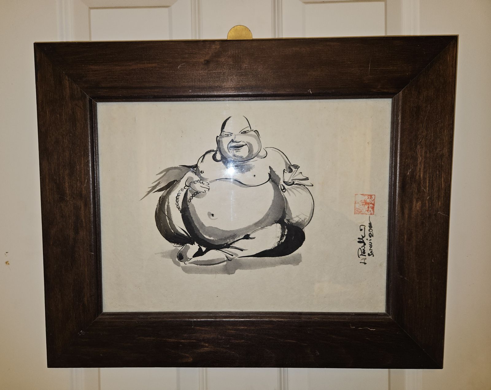 Vintage 21st Century Framed Watercolour Painting Depicting Buddha 2000 Signed