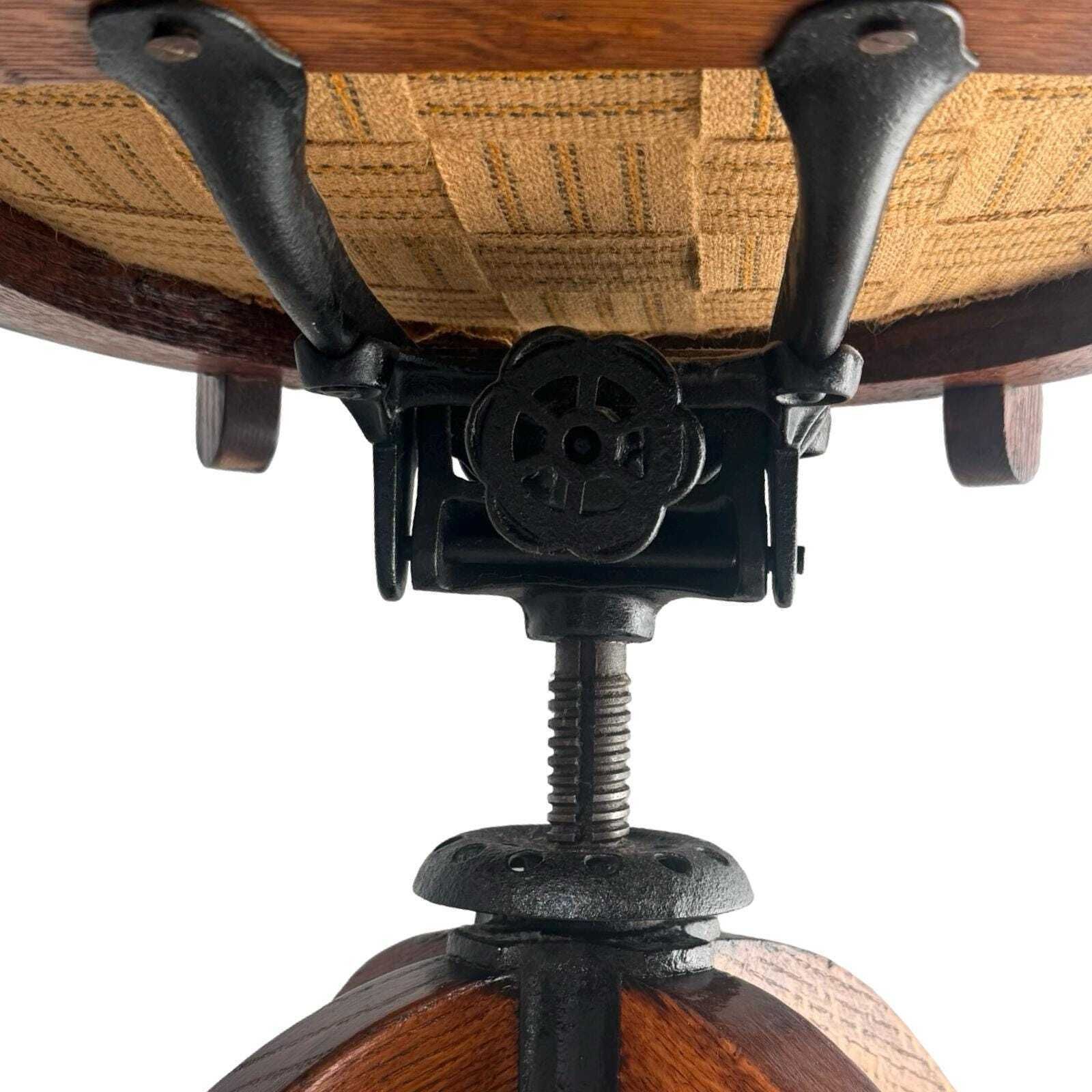 Furniture Bent Wood Captains Chair   Mounted On A Swiveling Base   Green Seat, Cast Iron Base photo